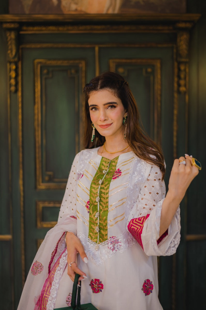 Jasmine Lace Block Kari – Luxury Block Printed Suit with Lace Work