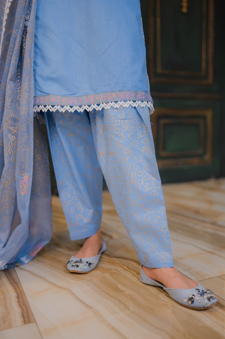 Steel Blue Block Kari – Luxury Block Printed 3 Piece Suit