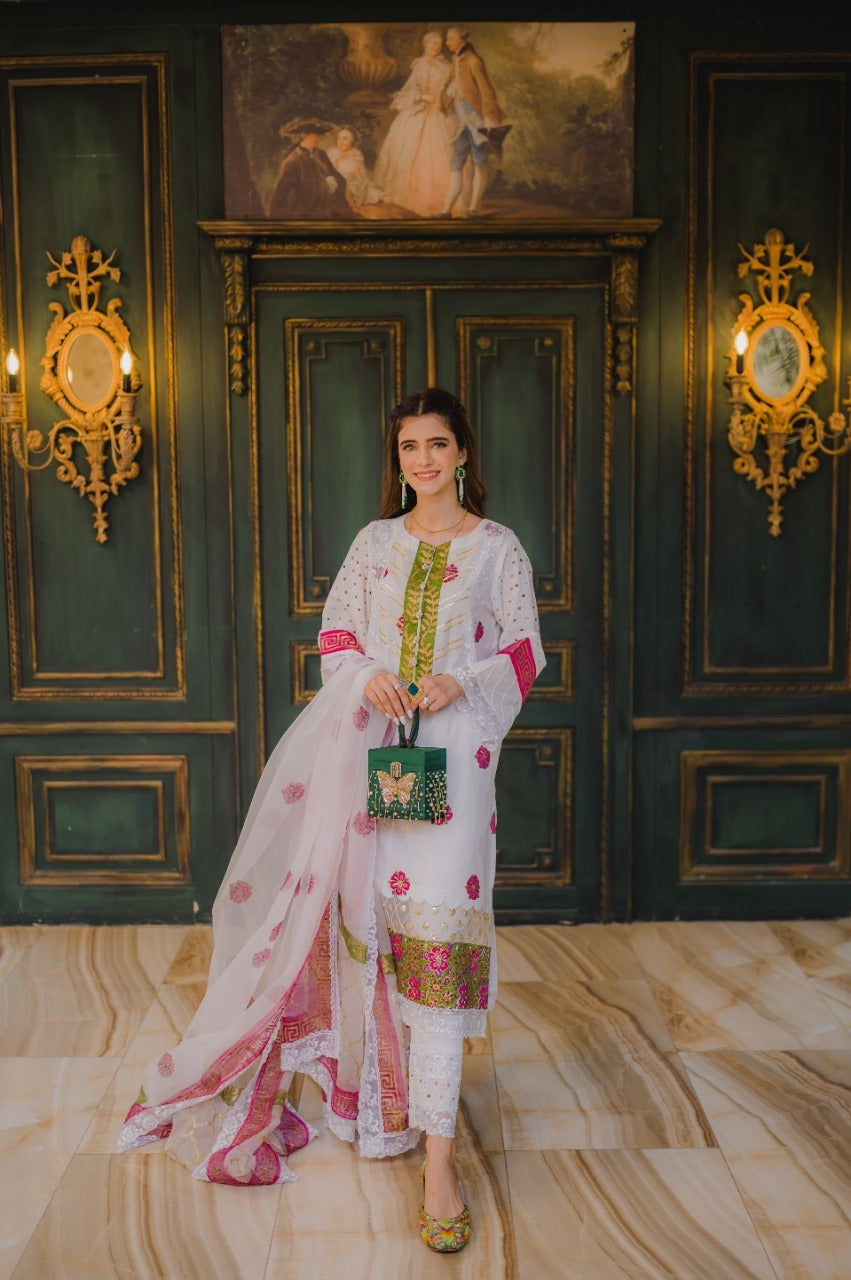 Jasmine Lace Block Kari – Luxury Block Printed Suit with Lace Work