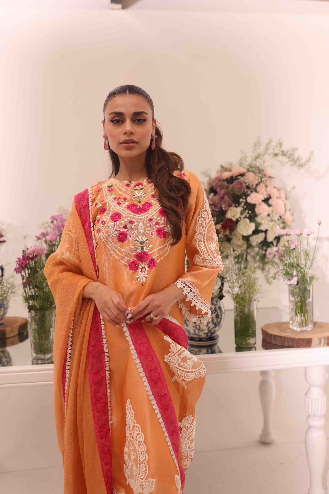 Flame of the Forest Umeed Embroidered Net Kurta | RJS PRET