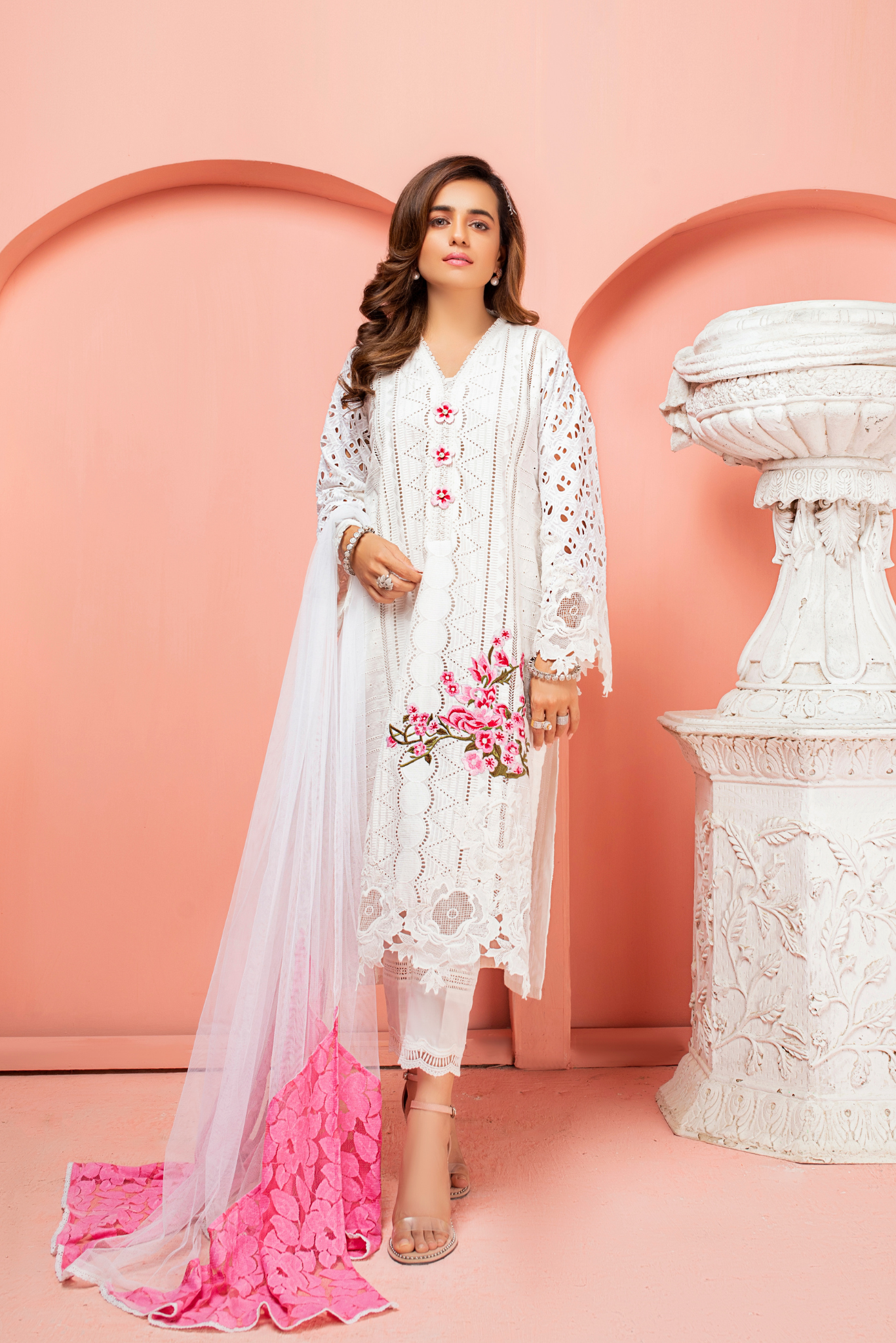 White Blossom Bling Chikankari Outfit | RJ’S PRET