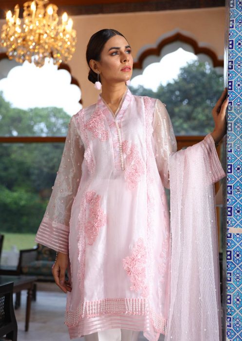 Crystal Pink Mystique Embellished Organza Dress | RJ'S PRET