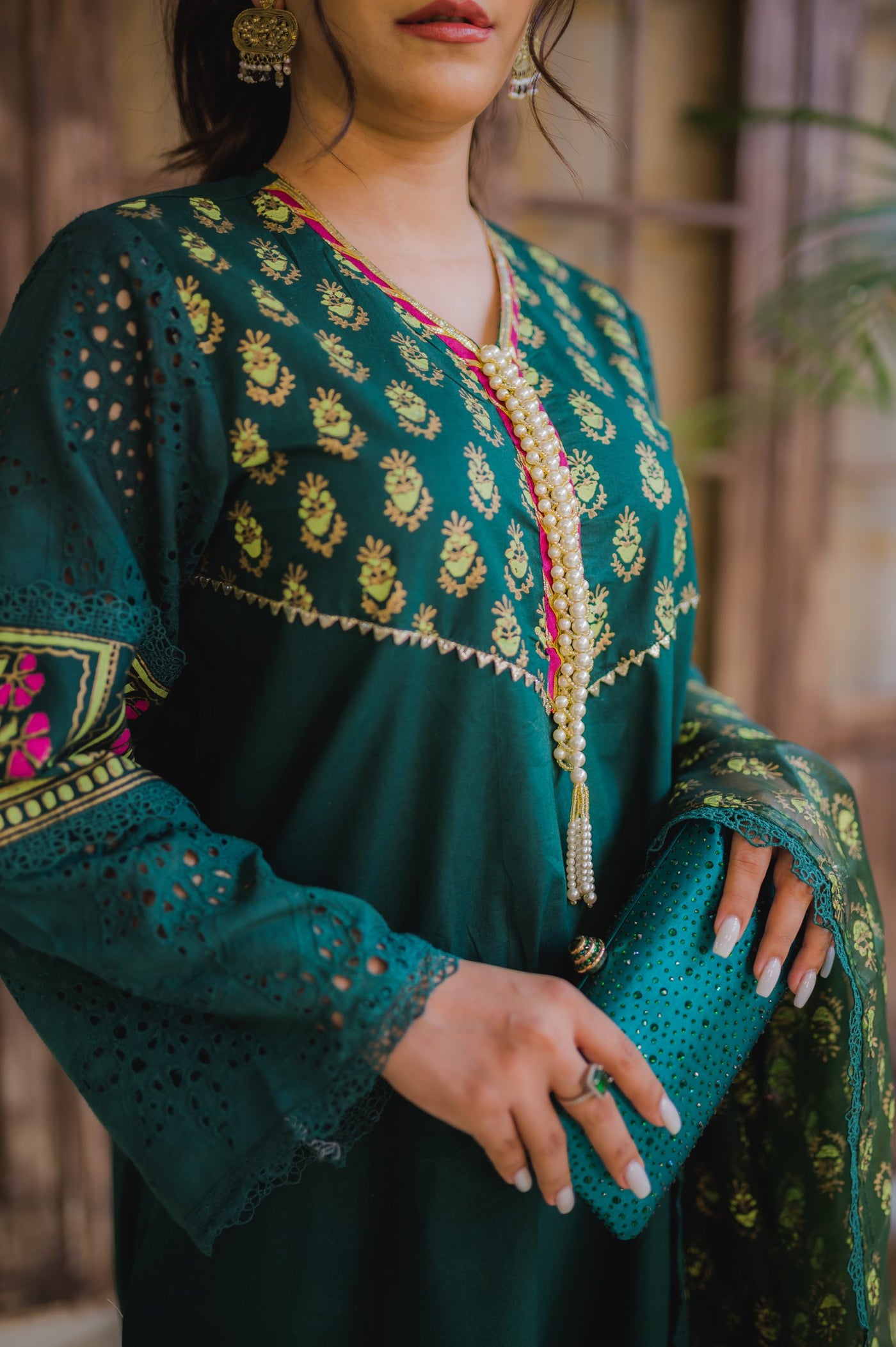 Emerald Block Kari – Block Printed Suit with Gotta & Chicken Kari