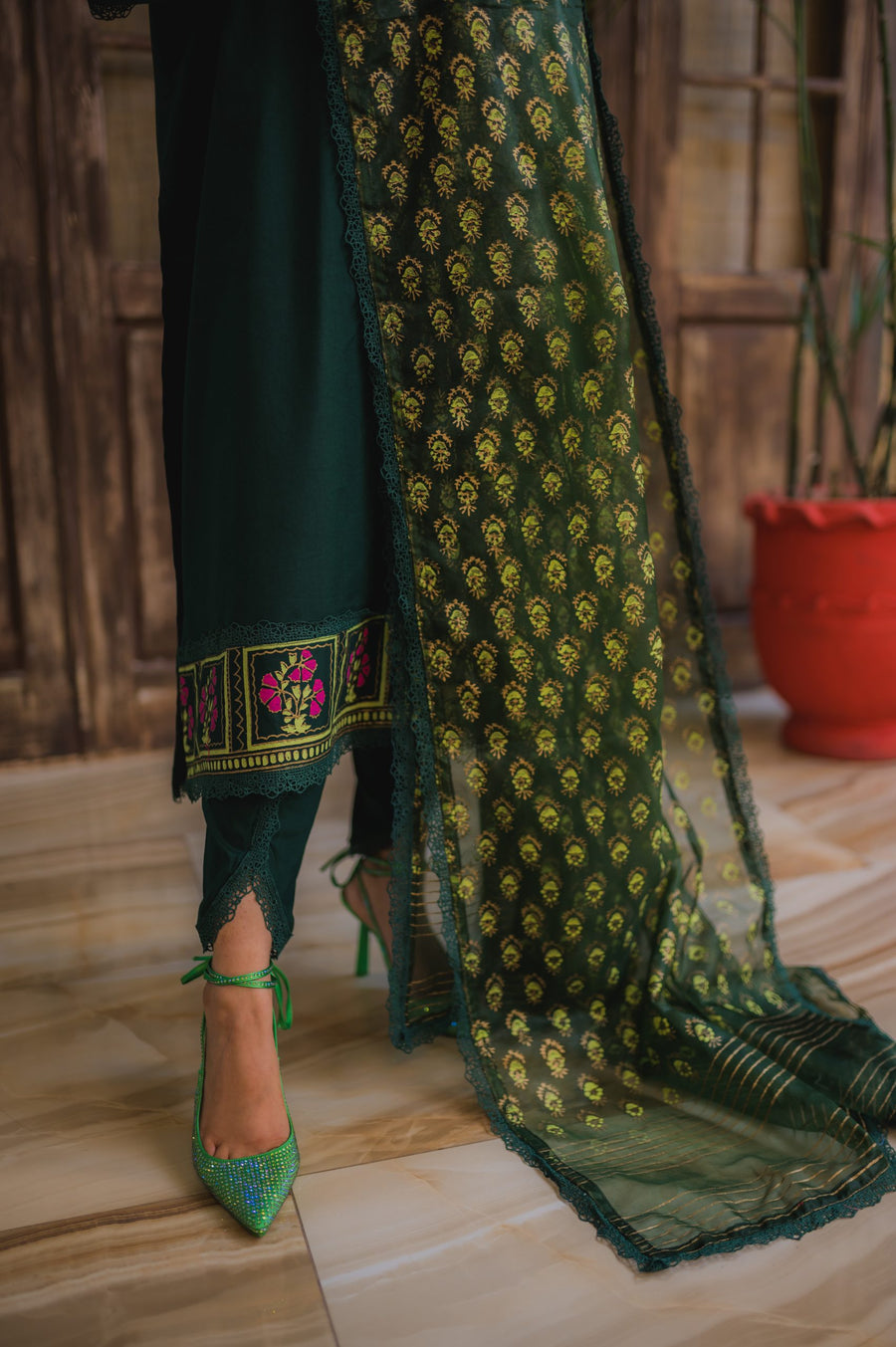 Emerald Block Kari – Block Printed Suit with Gotta & Chicken Kari
