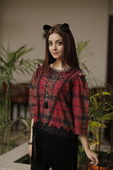 Demure Red Femo Checkered Top | RJ'S PRET