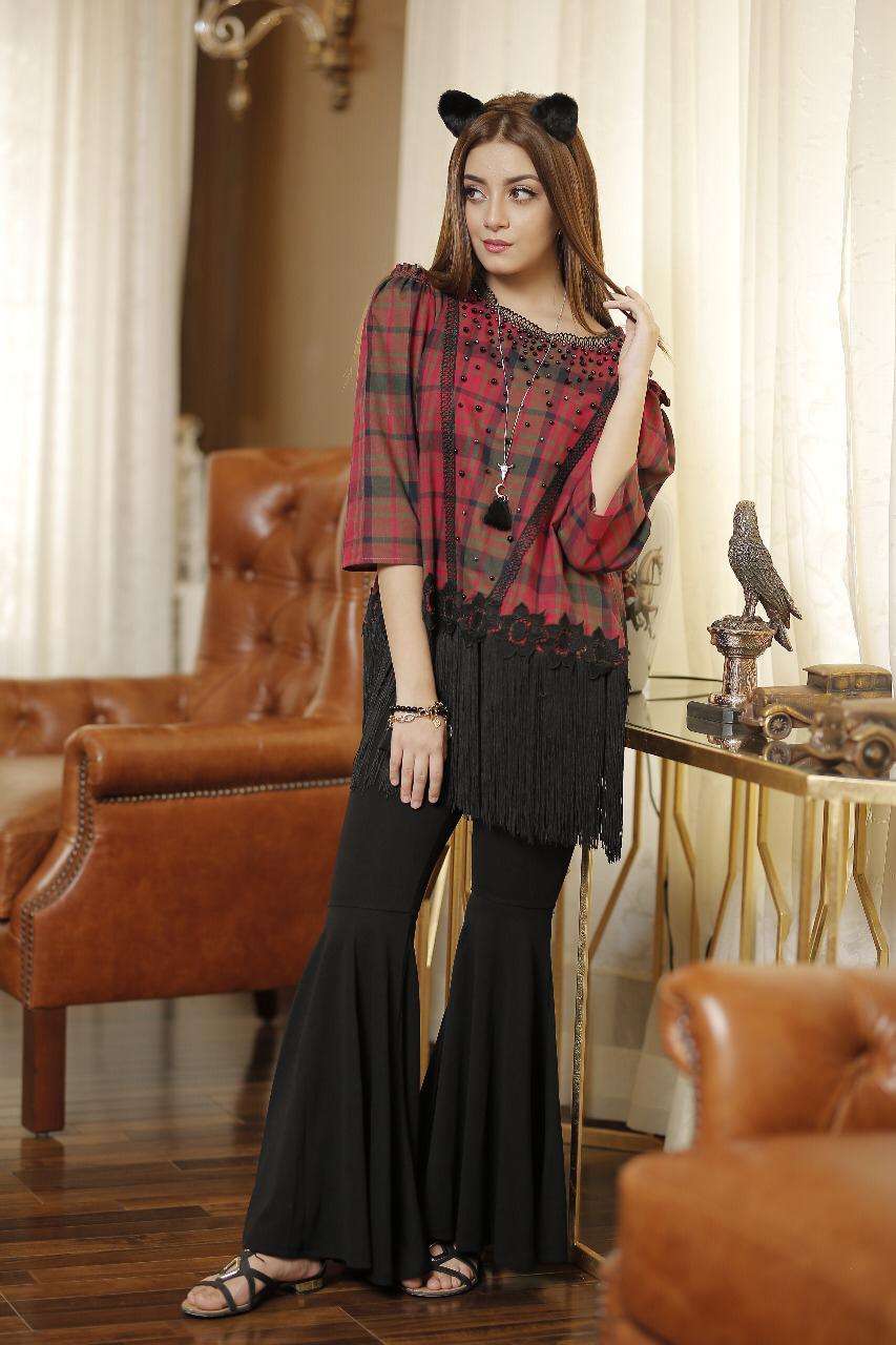 Demure Red Femo Checkered Top | RJ'S PRET