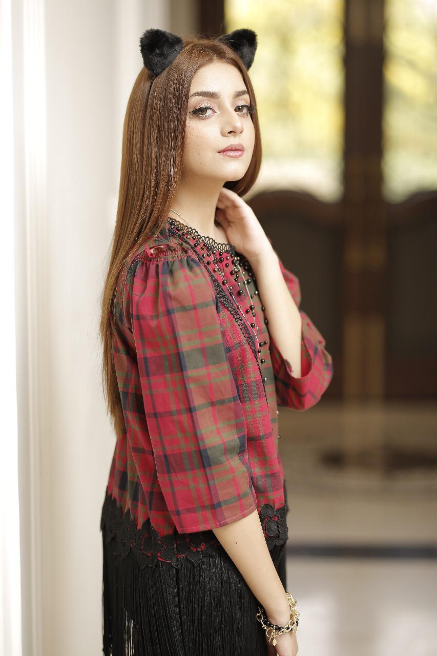 Demure Red Femo Checkered Top | RJ'S PRET