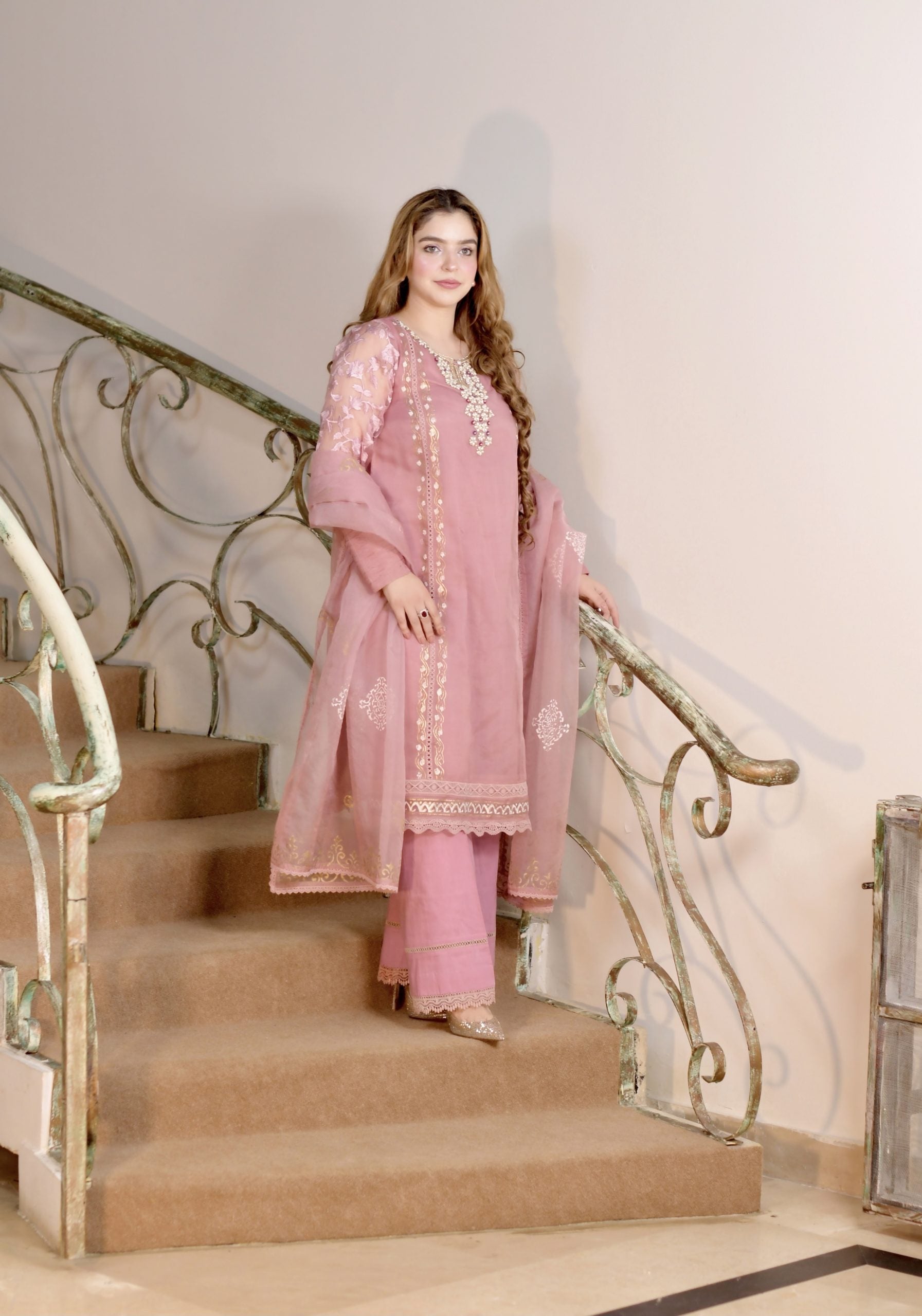 pakistani gown dress tea pink