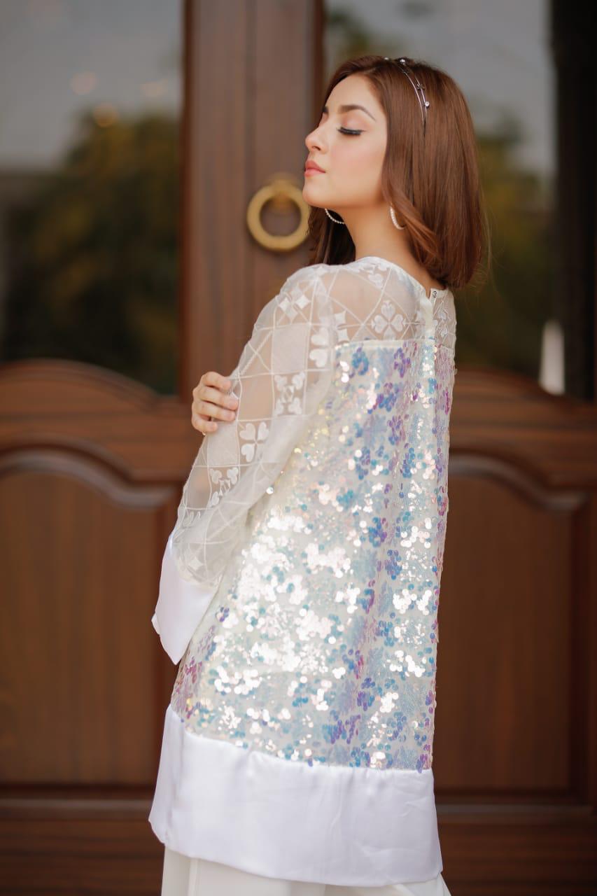 Gleamy White Embroidered Top | FEMO | RJ’S PRET