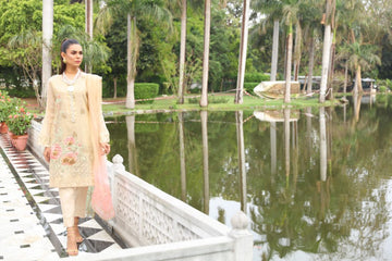 Gold Fantasy Mystique Embroidered Cotton Net Suit | RJ'S PRET