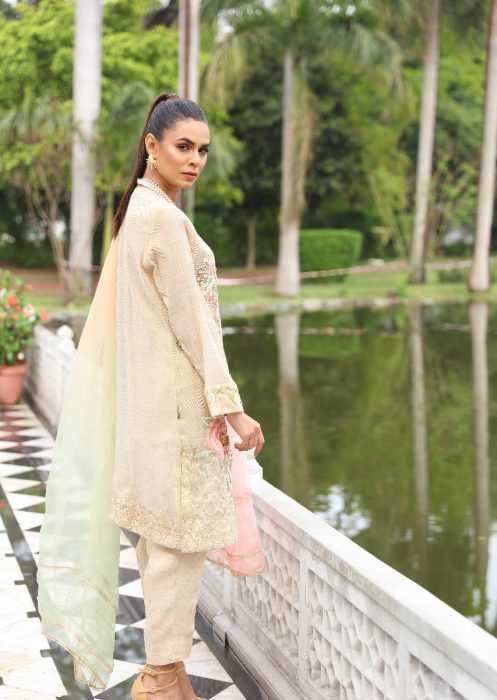Gold Fantasy Mystique Embroidered Cotton Net Suit | RJ'S PRET