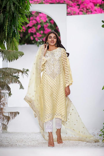 Embroidered Organza Suit | TUSCANY LEMON | BLOOM | RJS PRET