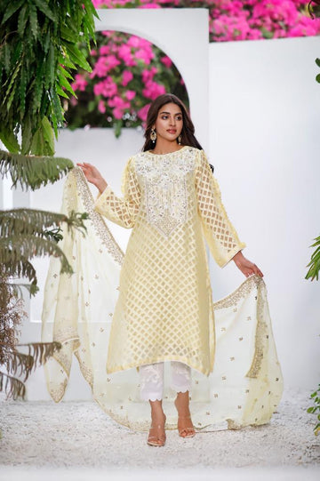 Embroidered Organza Suit | TUSCANY LEMON | BLOOM | RJS PRET