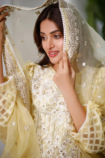 Embroidered Organza Suit | TUSCANY LEMON | BLOOM | RJS PRET