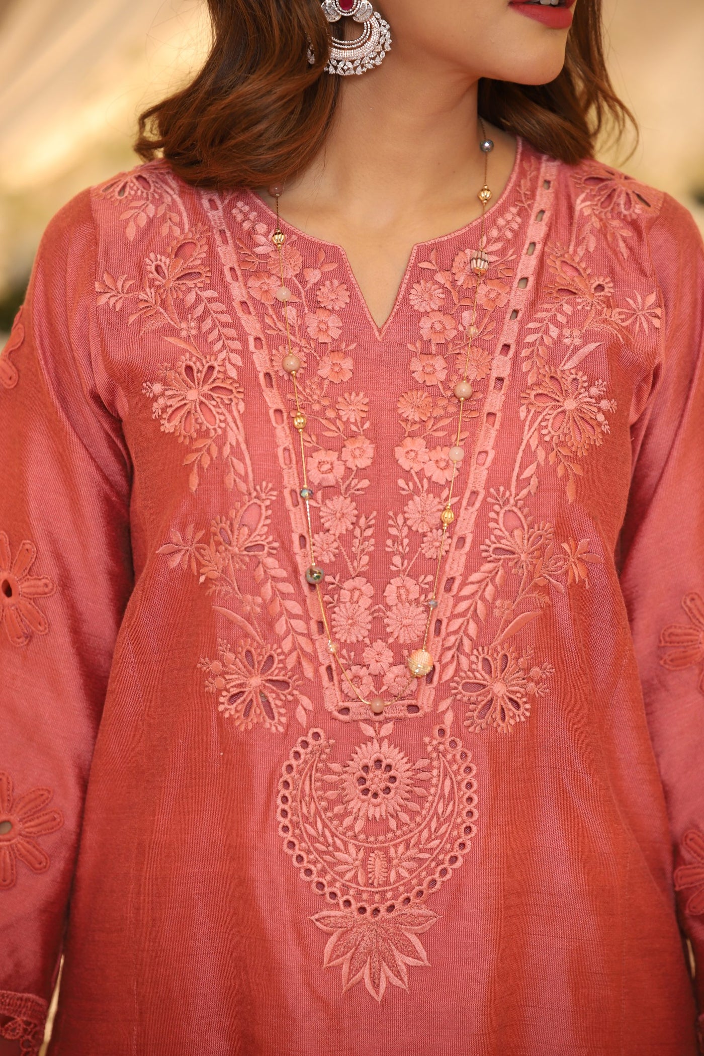 Chae Pink Monotone Solids Embroidered Organza Set | RJS PRET