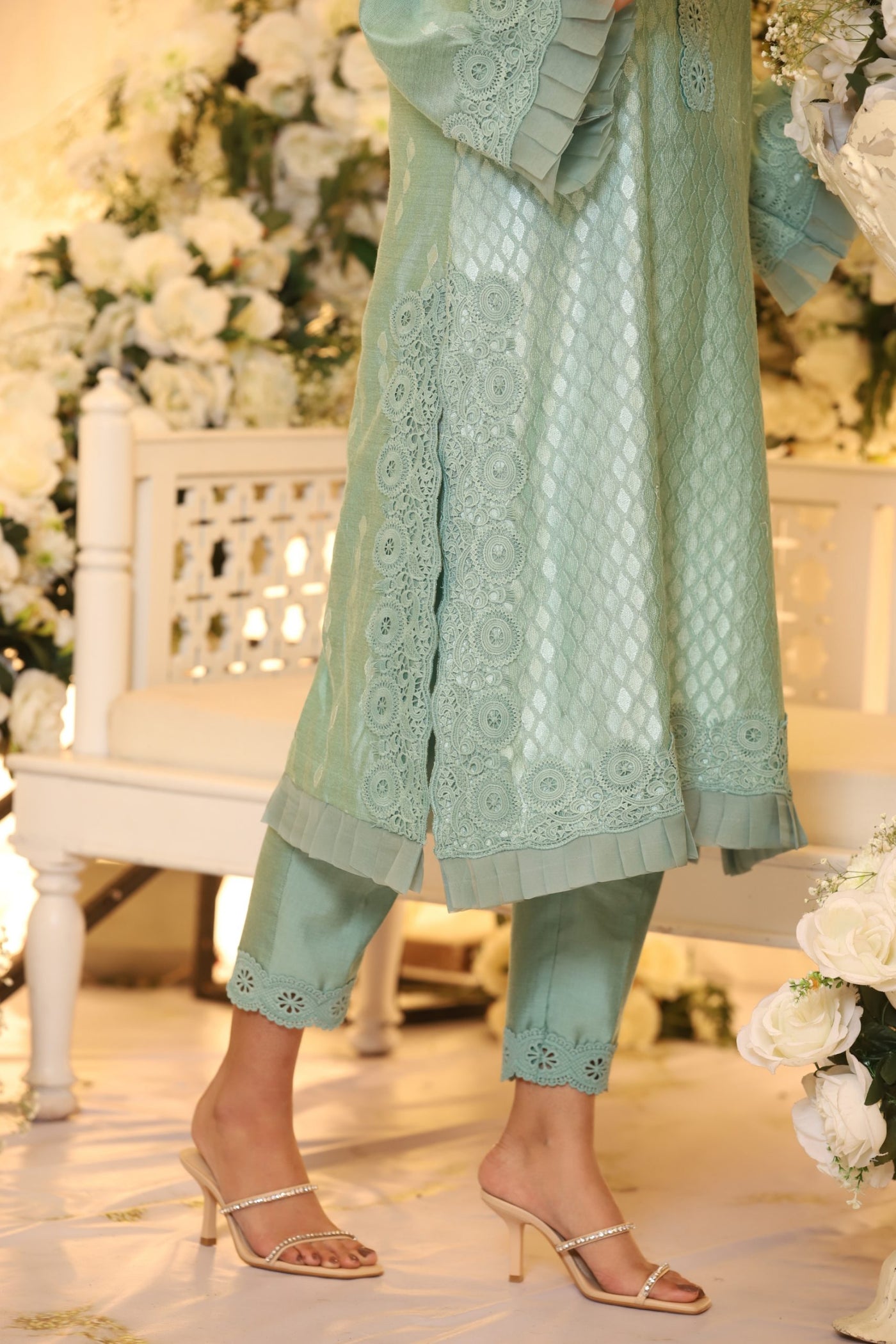 Tiffany Blue Monotone Solids Organza Suit | RJS PRET