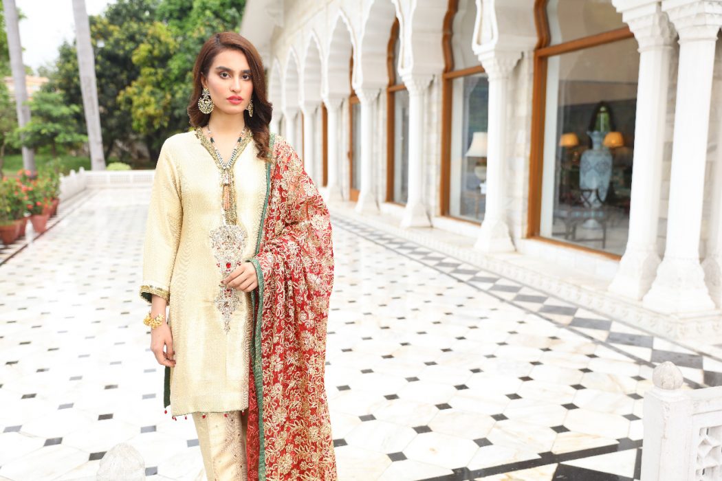 Mulberry Gold Mystique Embroidered Formal Suit | RJ'S PRET