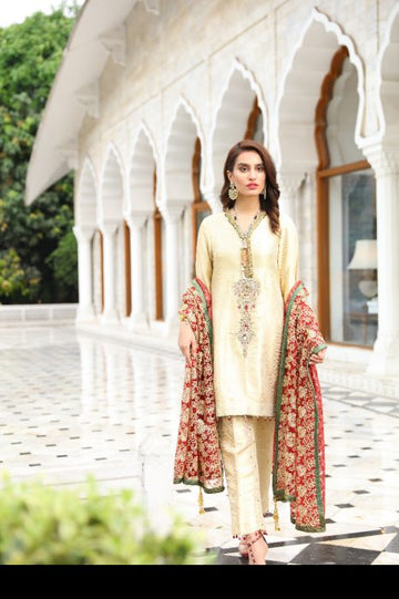 Mulberry Gold Mystique Embroidered Formal Suit | RJ'S PRET