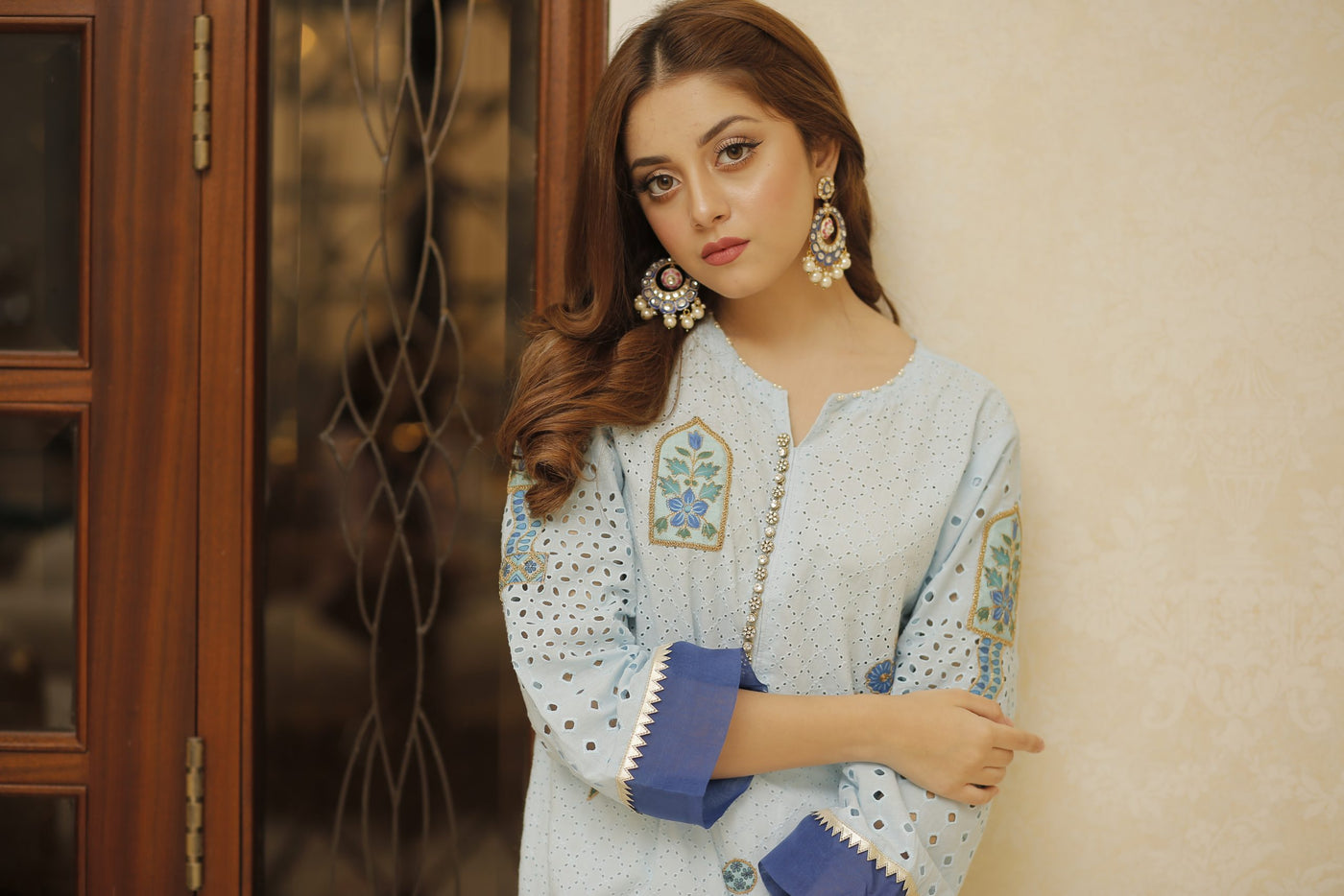 Shades of Blue Rang Embroidered Casual Shirt | RJ’S PRET