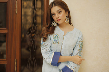 Shades of Blue Rang Embroidered Casual Shirt | RJ’S PRET