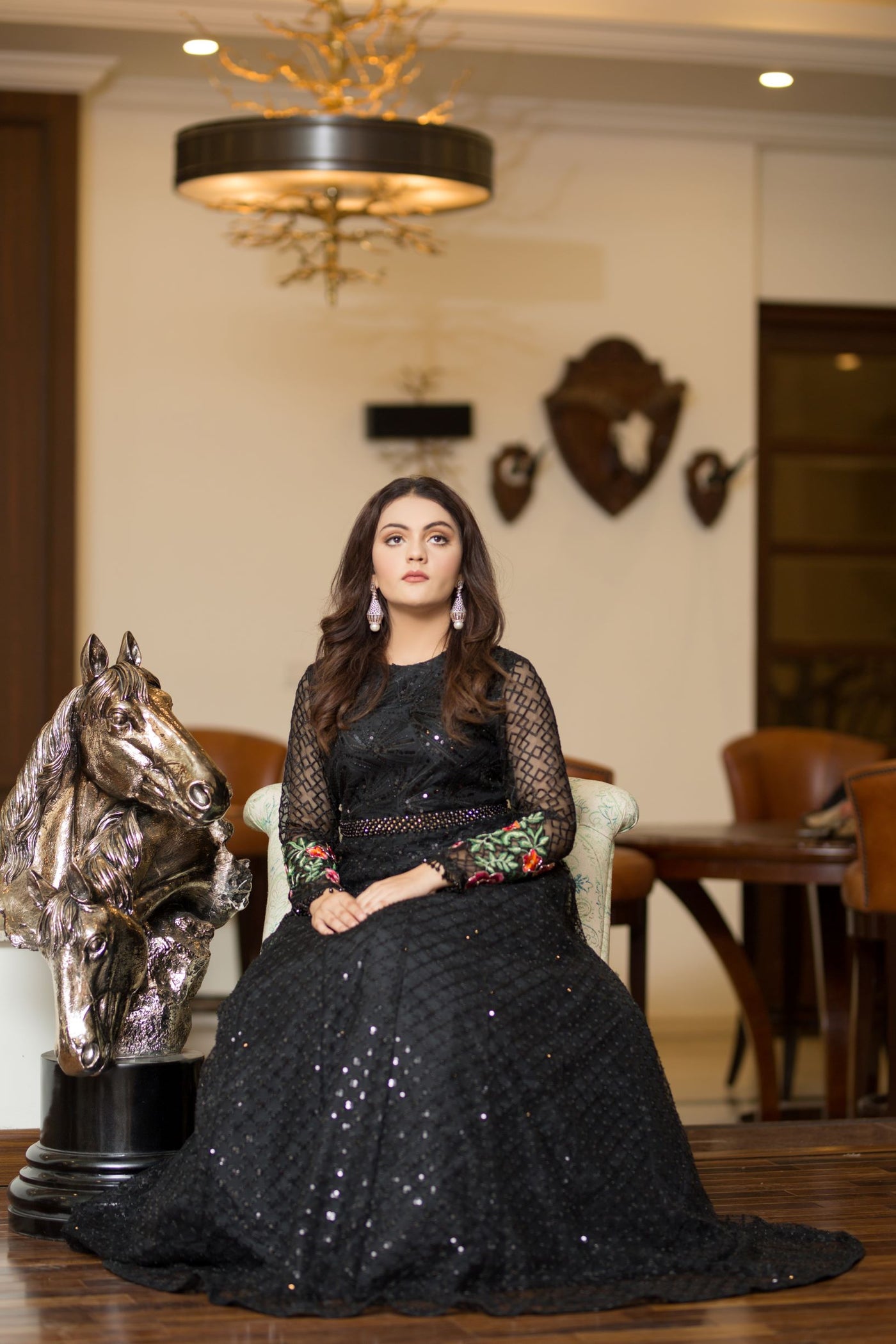 Jhilmil Black Shadmani Sequin Embroidered Dress | RJ’S PRET