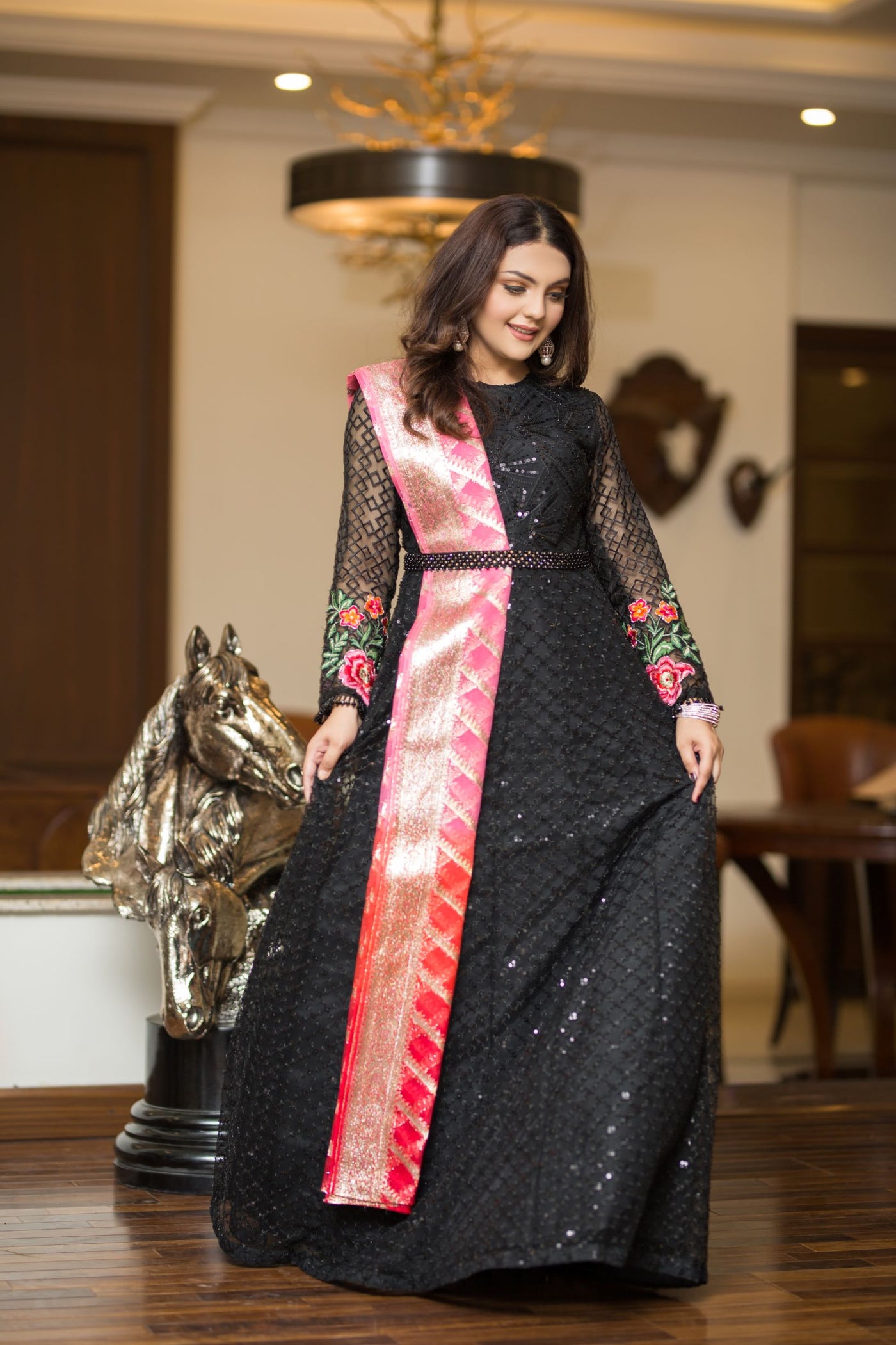 Jhilmil Black Shadmani Sequin Embroidered Dress | RJ’S PRET