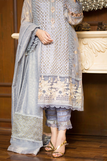 Chamak Grey Shadmani Embroidered Formal Dress | RJ’S PRET