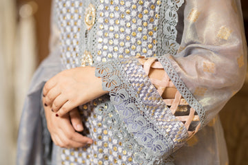 Chamak Grey Shadmani Embroidered Formal Dress | RJ’S PRET