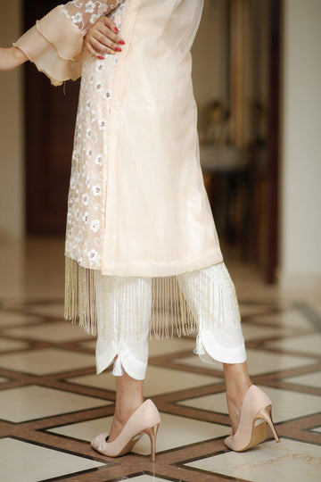 Peach Danglers Embroidered Shirt | RANG | RJ’S PRET
