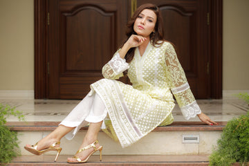Embroidered Summer Outfit with Lace Detailing | Canary Yellow | Rang