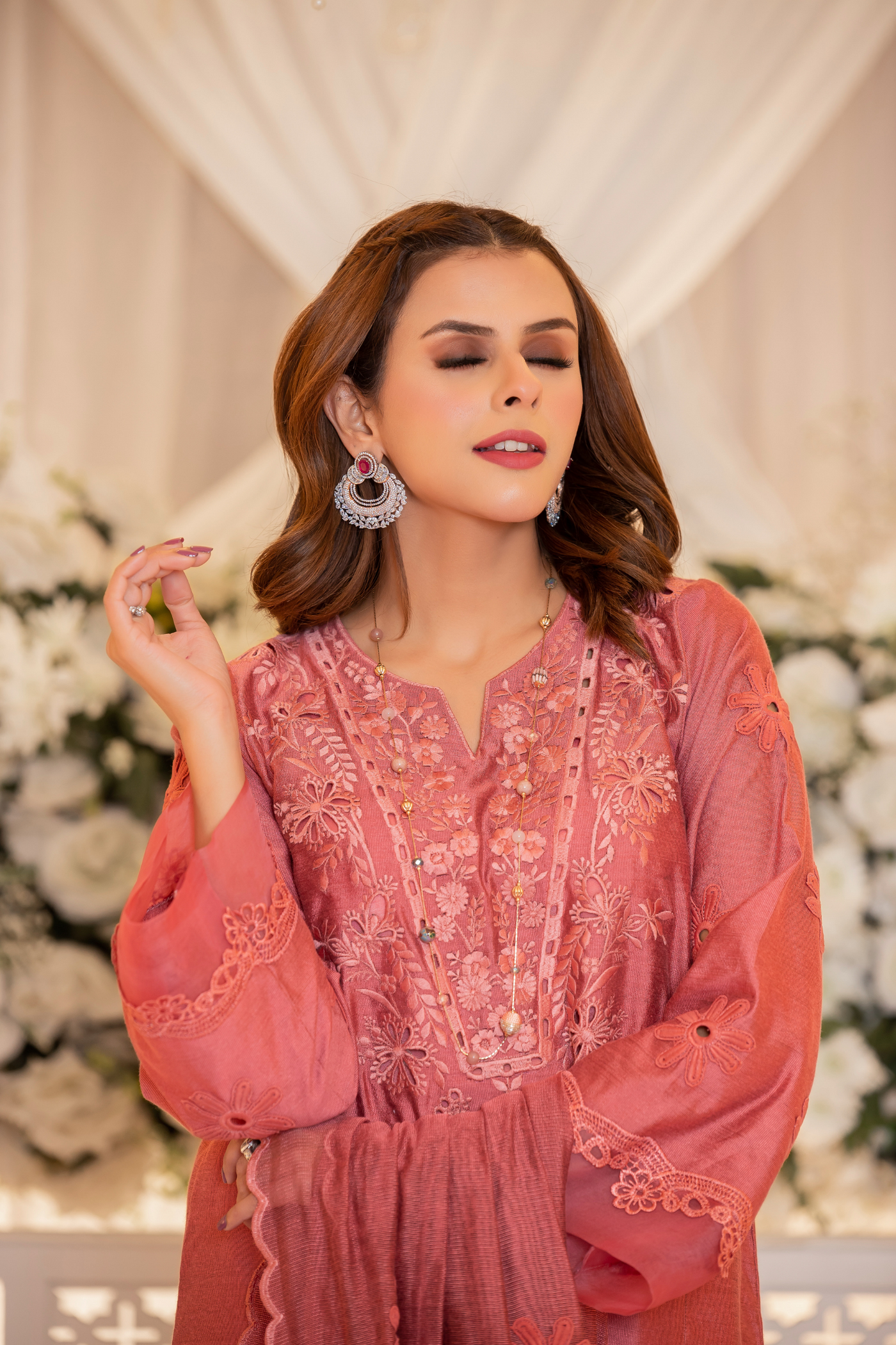 Chae Pink Monotone Solids Embroidered Organza Set | RJS PRET
