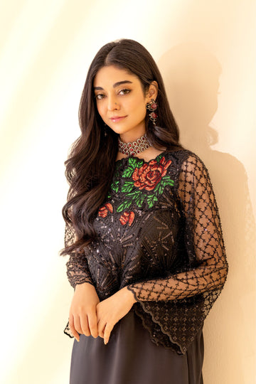Black Glitz Pristine Embellished Silk Set | RJS PRET