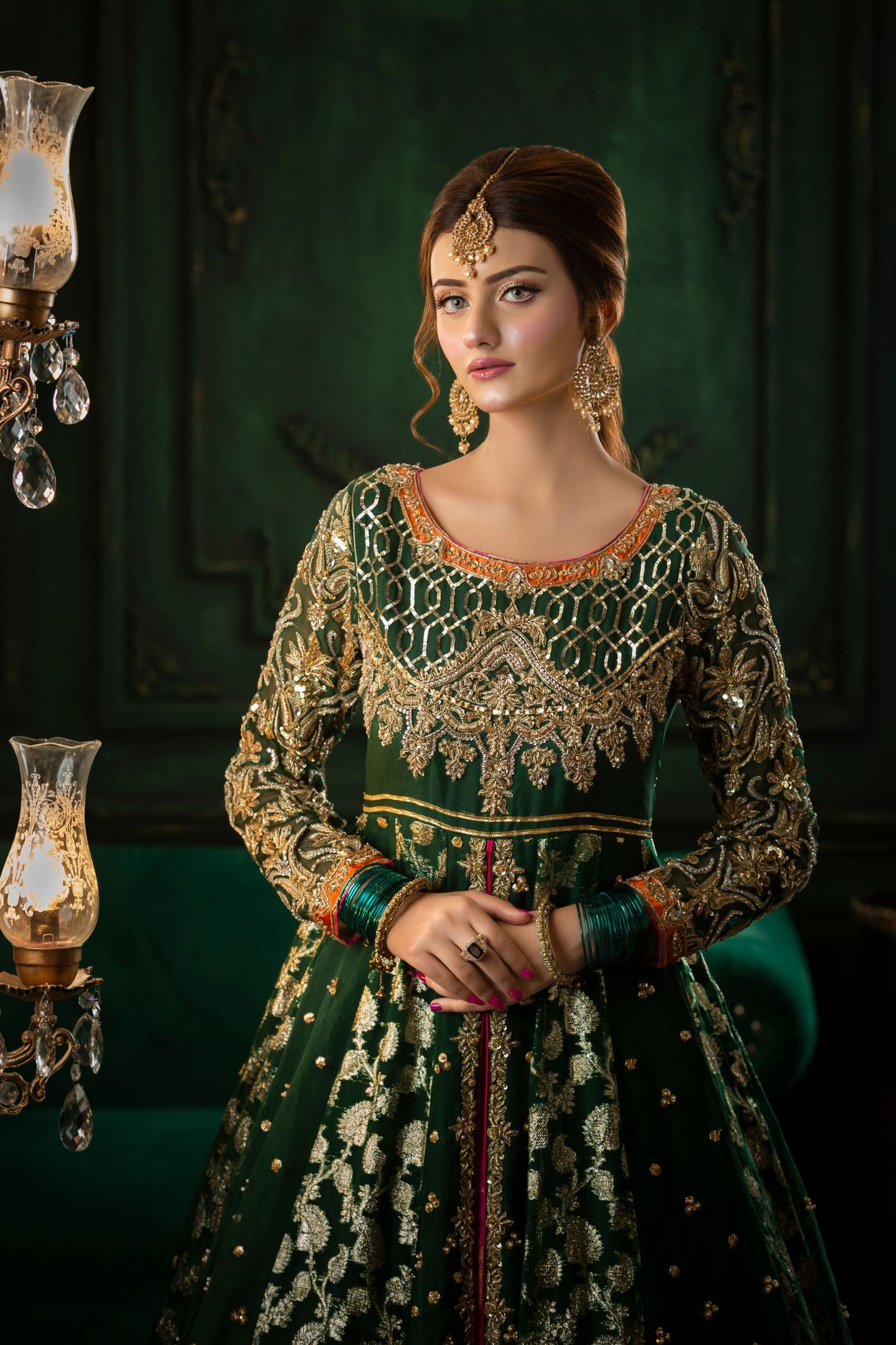 Georgette Festive Wear Mehandi Green Embroidery Work Nayra Cut Dress -  1009, Size: 24 to 38 at Rs 1299/piece in Surat