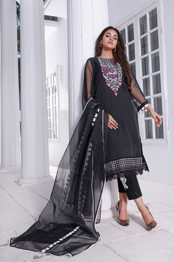 4 Piece Black Embroidered Suit | GOLORIOUS NIGHT | BLOOM | RJS PRET