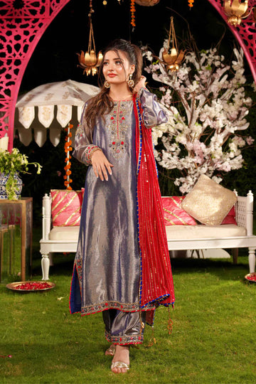 Raqs Khushi Embroidered Tissue Dress | RJS PRET