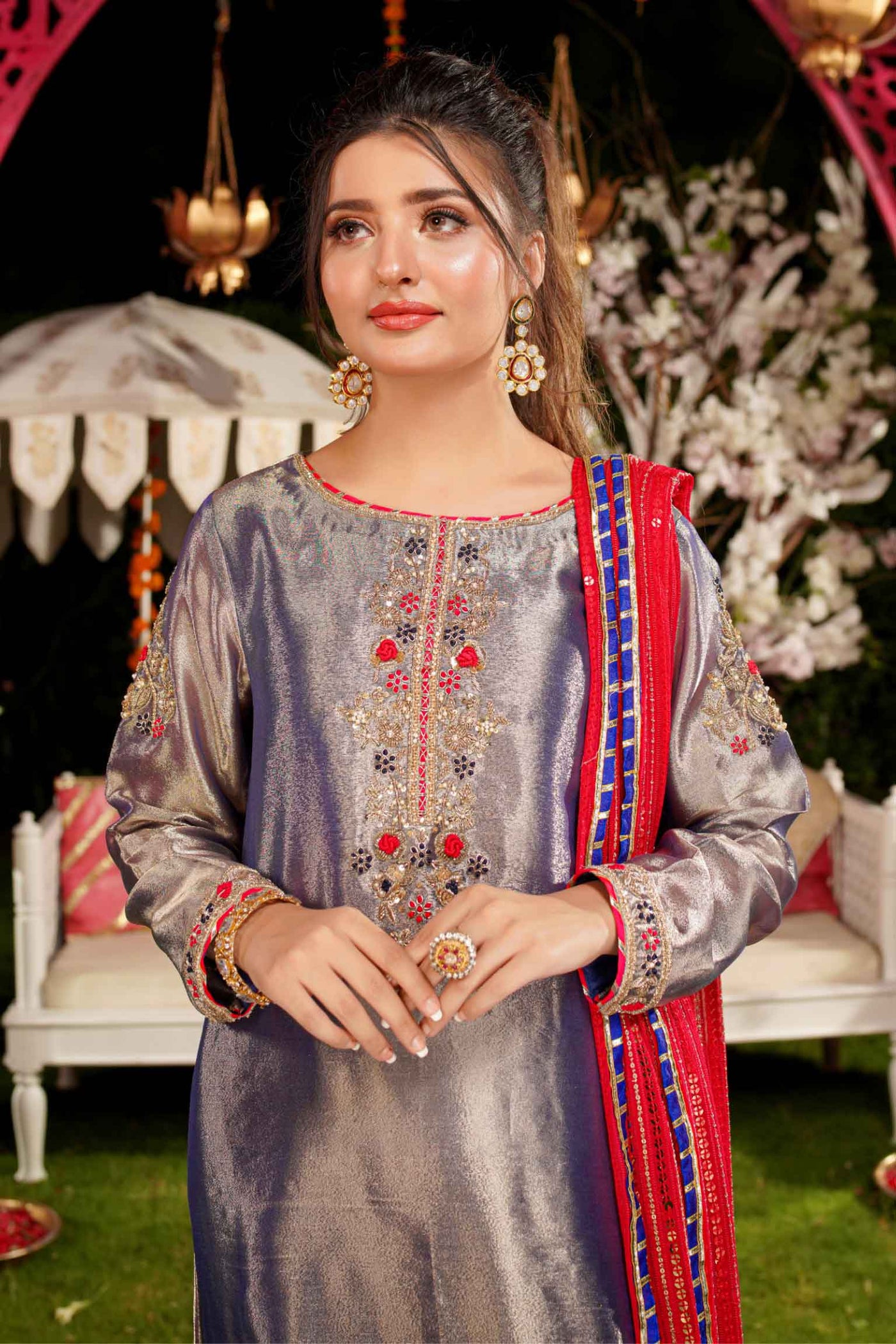Raqs Khushi Embroidered Tissue Dress | RJS PRET