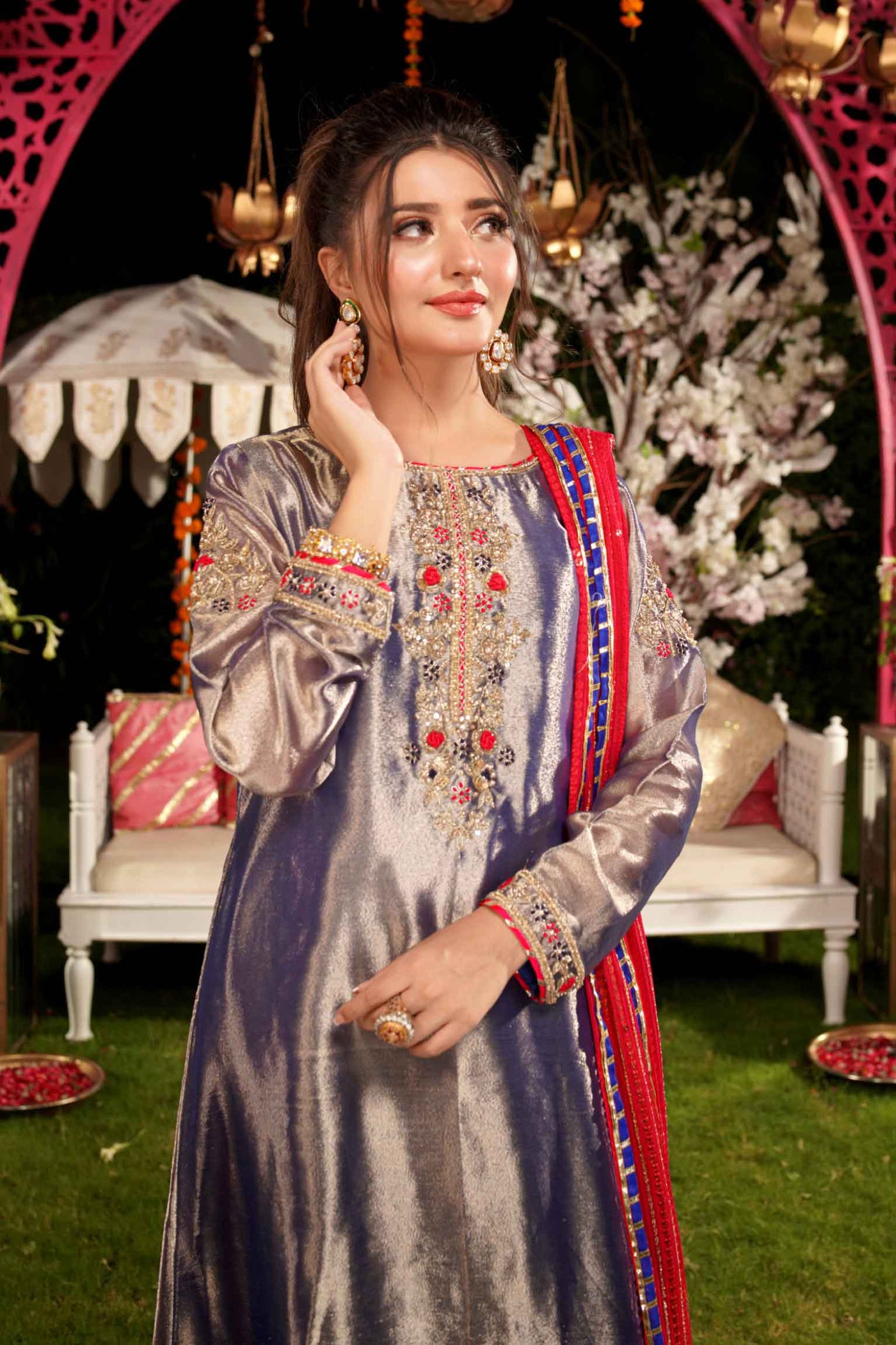 Raqs Khushi Embroidered Tissue Dress | RJS PRET