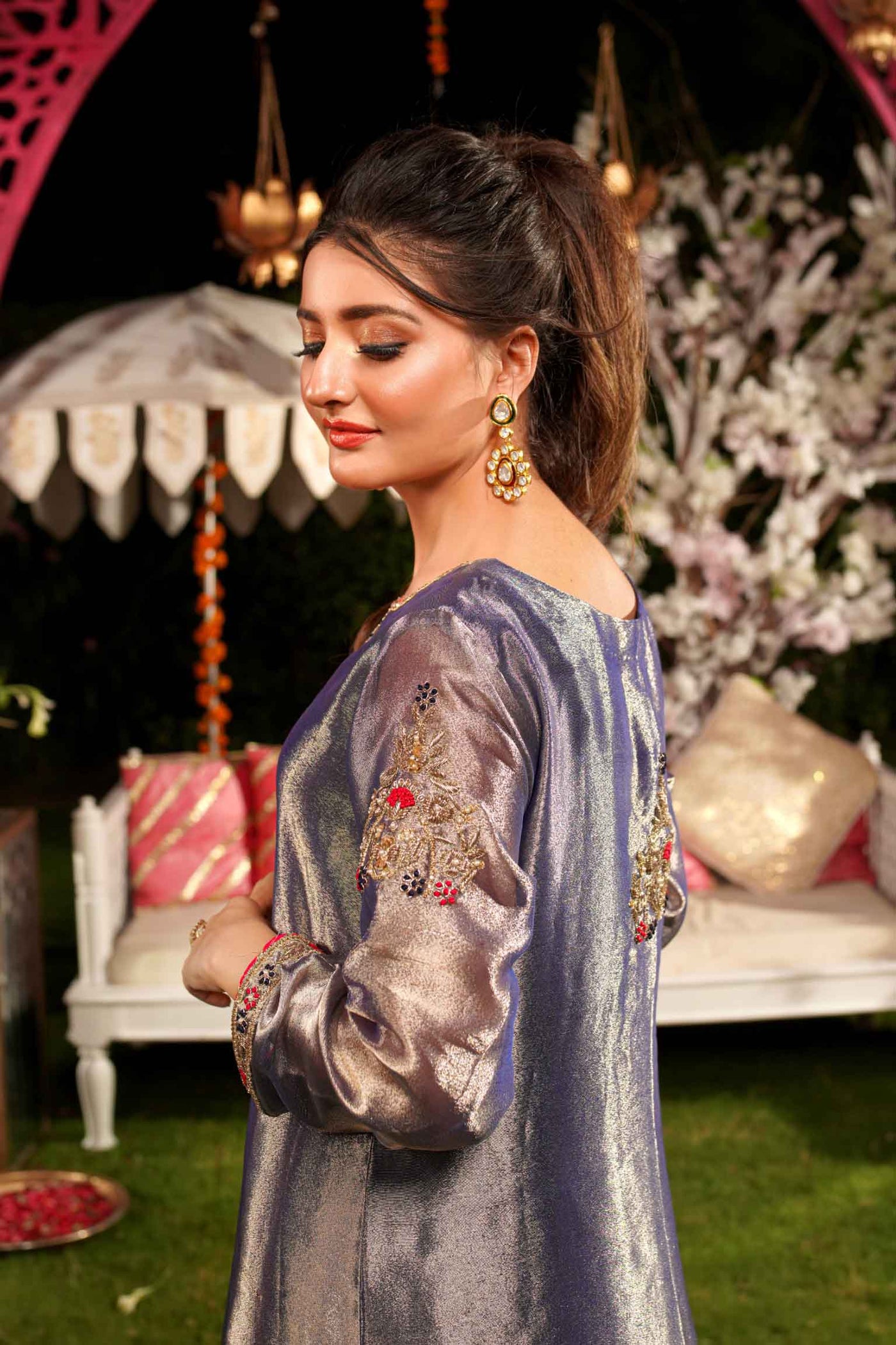 Raqs Khushi Embroidered Tissue Dress | RJS PRET