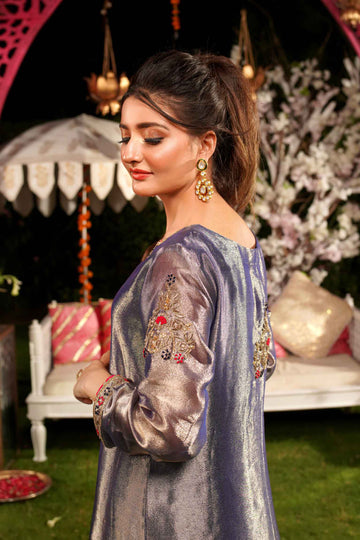 Raqs Khushi Embroidered Tissue Dress | RJS PRET