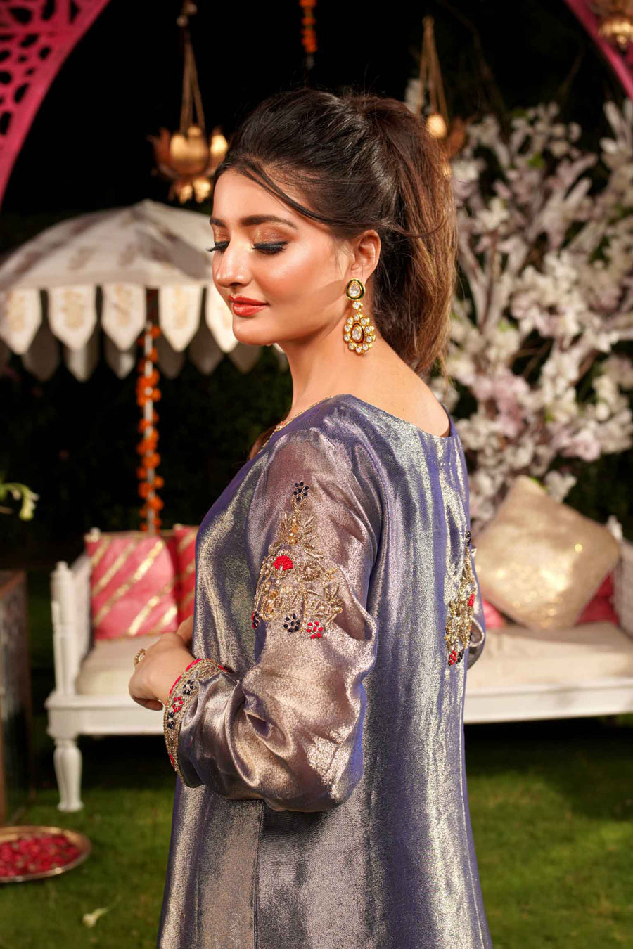 Raqs Khushi Embroidered Tissue Dress | RJS PRET