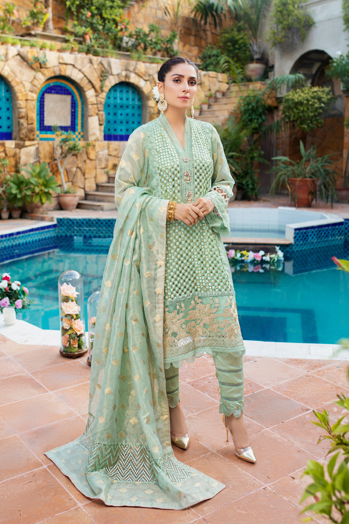 Chamak Mint Green Shadmani Embroidered Formal Dress | RJ’S PRET