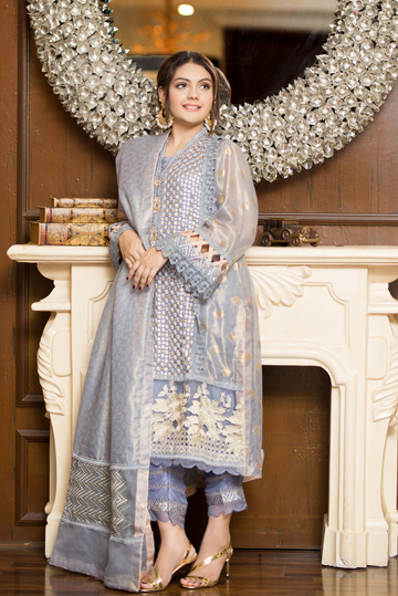 Chamak Grey Shadmani Embroidered Formal Dress | RJ’S PRET