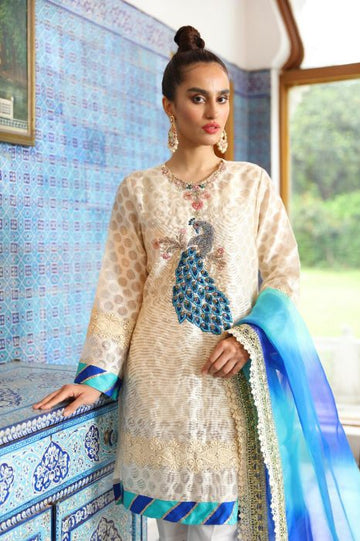 Summer Peacock Mystique Embroidered Cotton Net Suit | RJ'S PRET