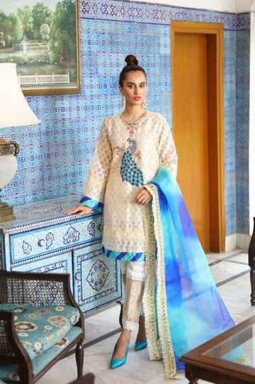 Summer Peacock Mystique Embroidered Cotton Net Suit | RJ'S PRET