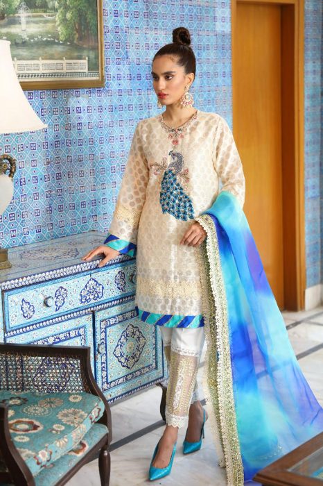 Summer Peacock Mystique Embroidered Cotton Net Suit | RJ'S PRET