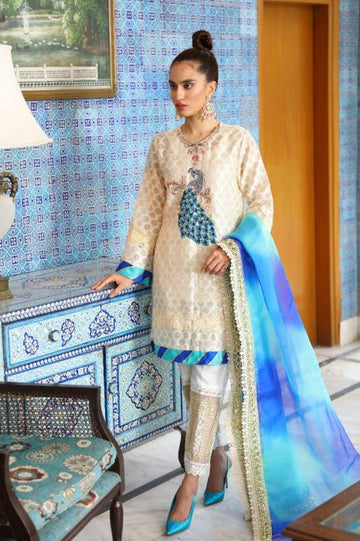 Summer Peacock Mystique Embroidered Cotton Net Suit | RJ'S PRET