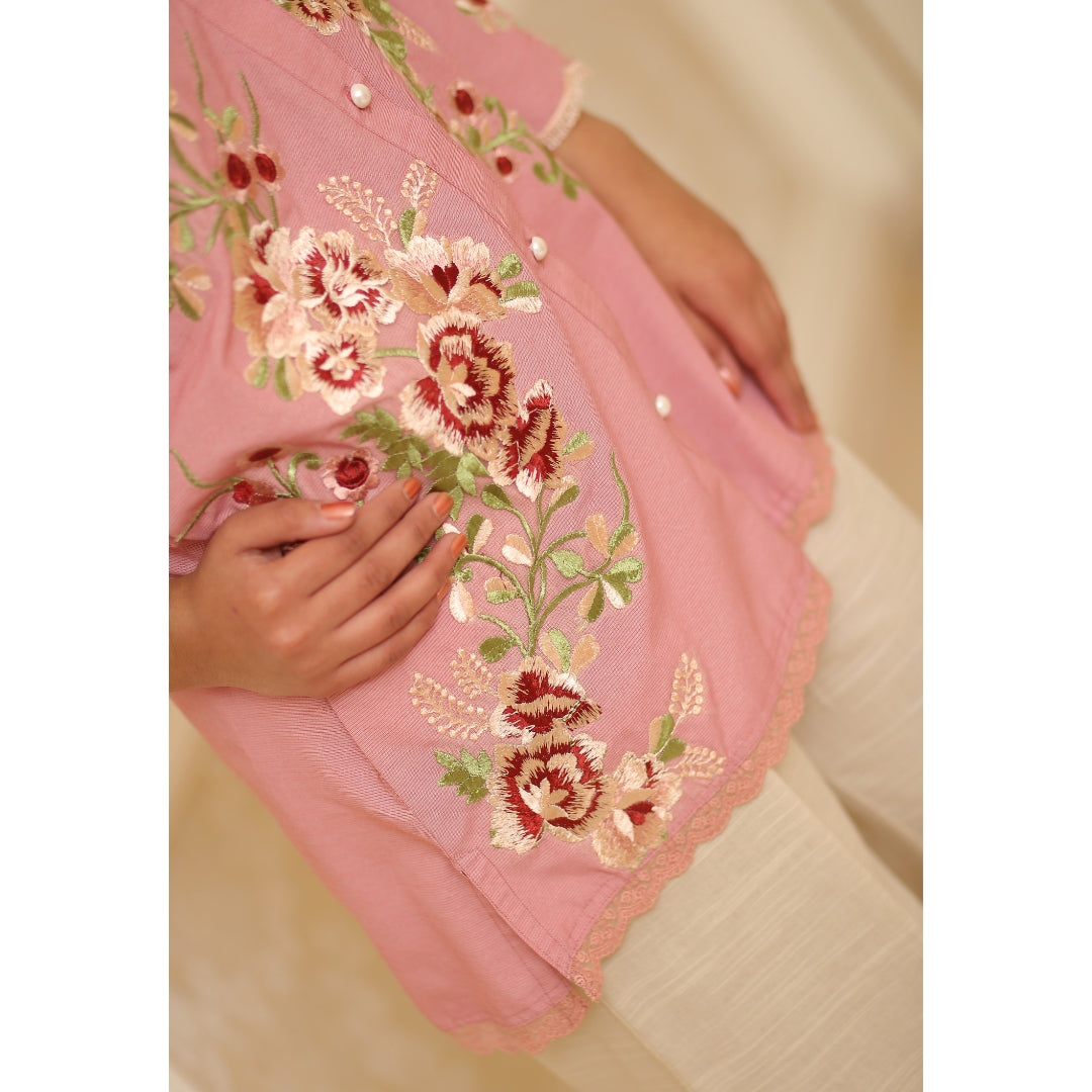 Cranberry Pink Embroidered Shirt | Rj’s Pret