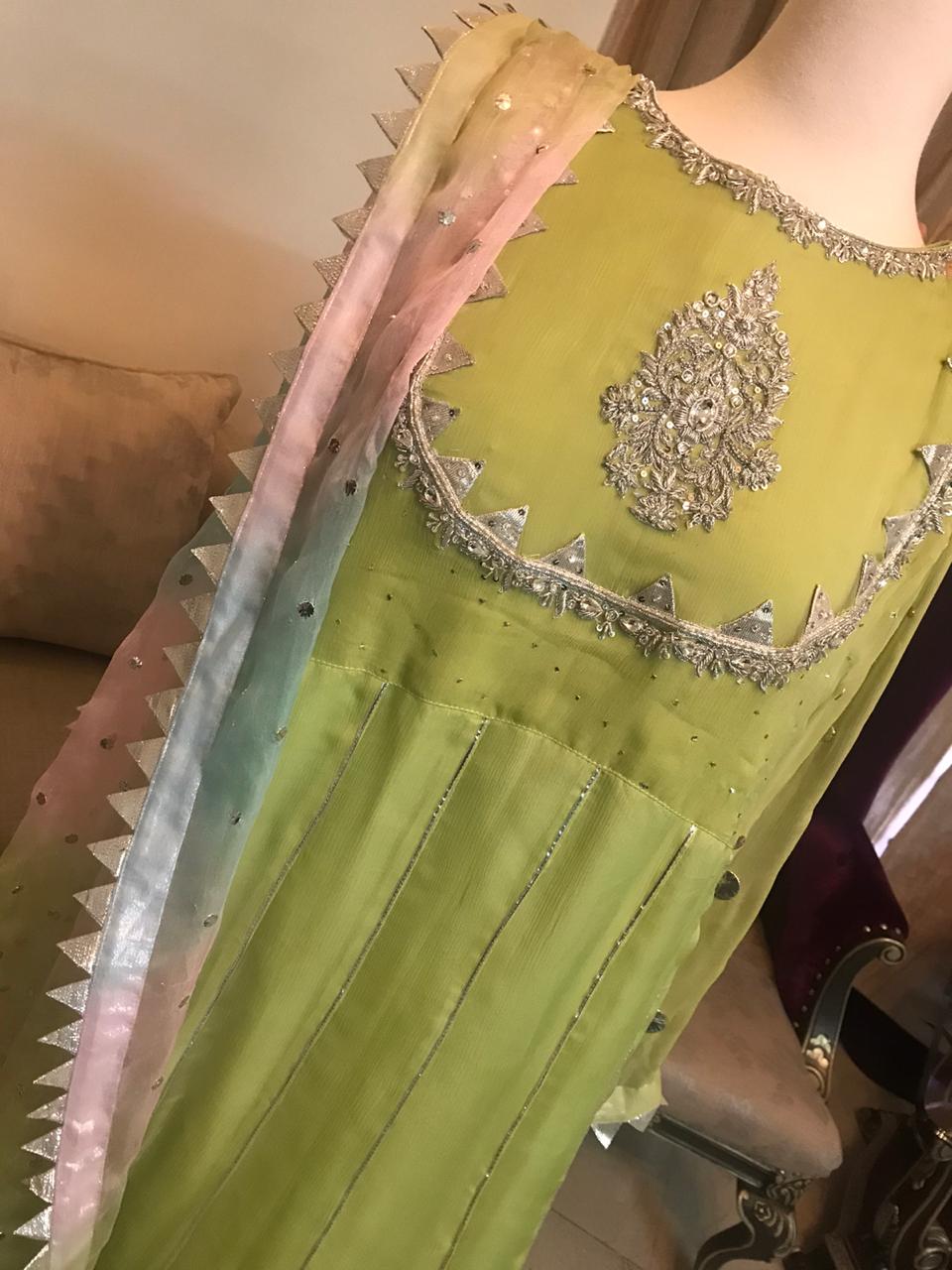 LIME GREEN KALIDAAR FROCK PARI RJ S PRET