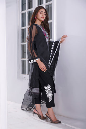 4 Piece Black Embroidered Suit | GOLORIOUS NIGHT | BLOOM | RJS PRET