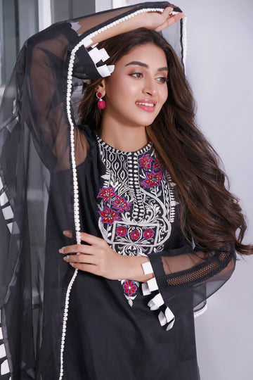 4 Piece Black Embroidered Suit | GOLORIOUS NIGHT | BLOOM | RJS PRET